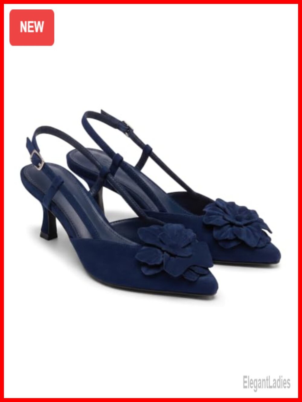 Faux Suede Flower Slingback Kitten Heels Pointed Toe Dress Pumps